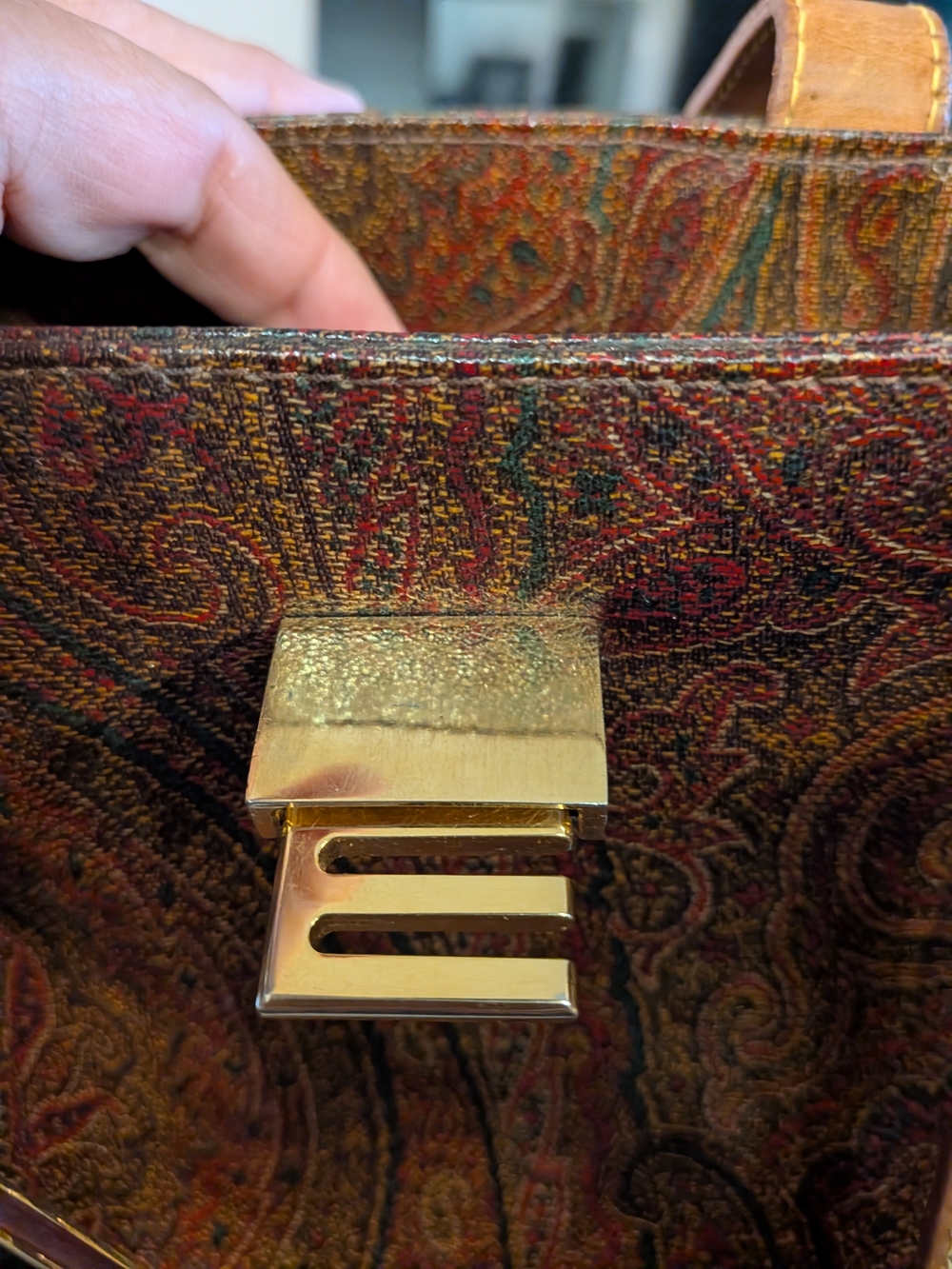 Etro Vintage Paisley Tote Bag 1970s Milano Made in Italy Kelly Style Leather - Picture 5 of 12